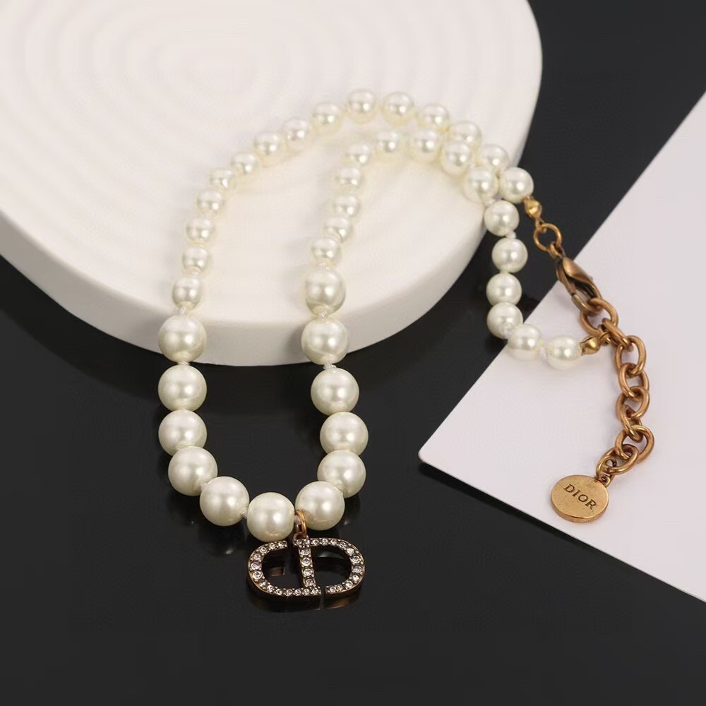 Dior Gradient Pearl Necklace with Crystal CD Logo Pendant